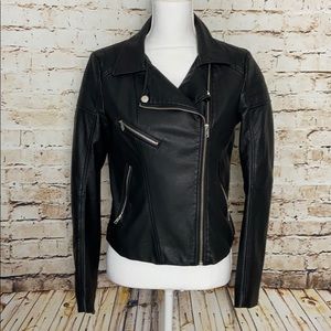 SHINESTAR Faux Leather Black Moto Jacket